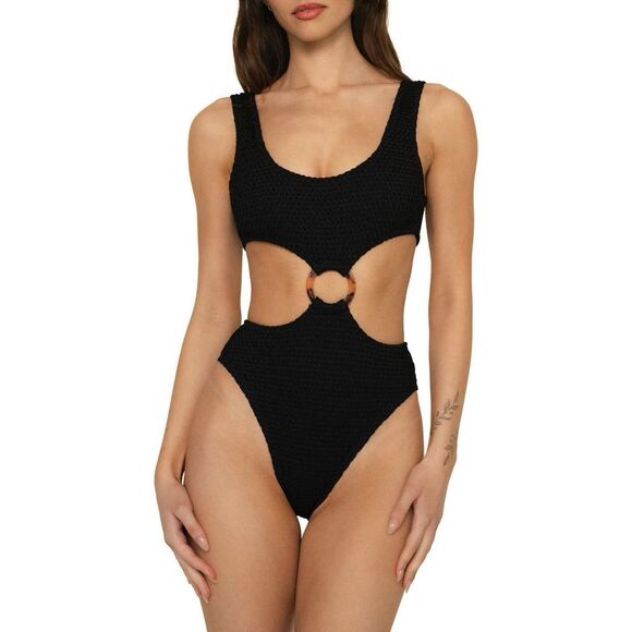 Montce Women's Black Monokini Cutouts Crochet KY One Piece Swimsuit Size XL NWOT - Picture 1 of 9